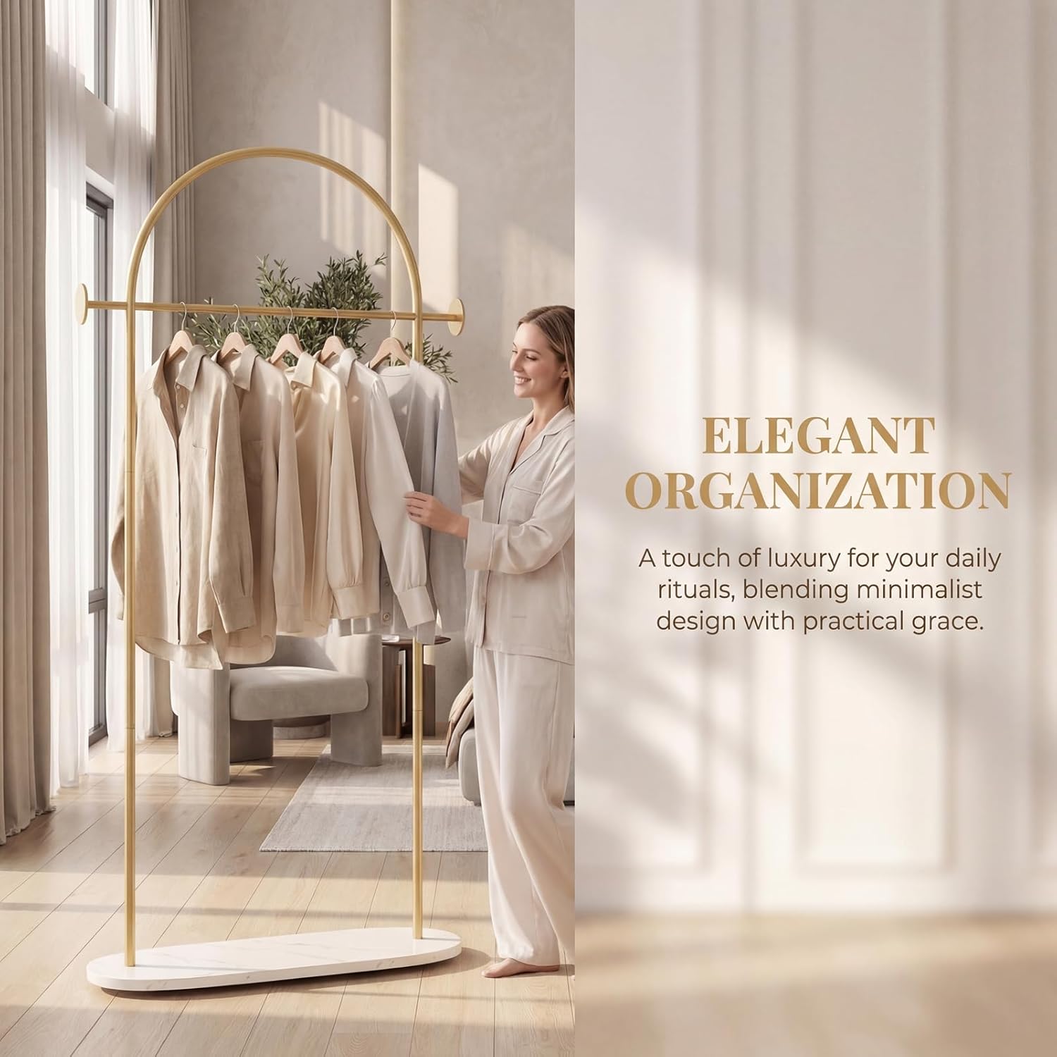 Modern Gold Coat Racks with Marble Base, Gold Clothing Racks with Shelves, Heavy Duty Clothes Rack Stand for Entryway, Bedroom, Living Room, Boutiques