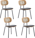Ya-Home Mid-Century Modern Rattan Cane Back Dining Chairs Set of 4 — PU Leather Upholstered Seat, Black Metal Legs, Kitchen Side Chairs for Kitchen & Dining Room, Black