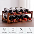 8 Bottle Wooden Wine Rack,2 Tier Free Standing Wine Storage Holder,Retro Minimalist Style Home Decorations Wine Display Shelves for Cabinet,Cupboard,Countertop