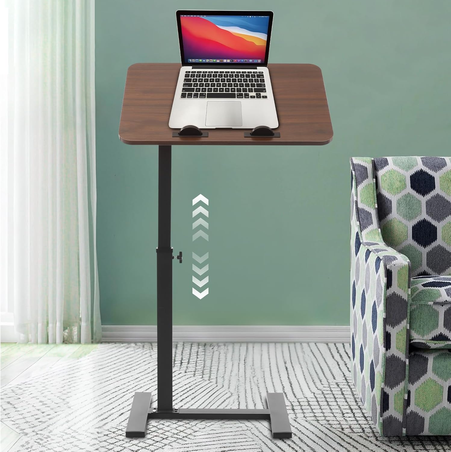 Side Table, Freestanding C Shaped End Table with Rolling Wheels, Adjustable Height Mobile Computer Laptop Table Rolling Tray Cart for Living Room & Bedroom & Office