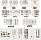Vyre 70.8" Tall Farmhouse Modular Kitchen Pantry Cabinet, Wooden Storage Hutch with 6-Tier Adjustable Shelves, Set of 3, White