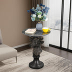Modern End Table Black Deer Statue Side Table with Faux Marble Round top, 28" Tall 19.69" Wide Contemporary Nightstand for Living Room, Office and Reception Area Gift for Mom and Dad