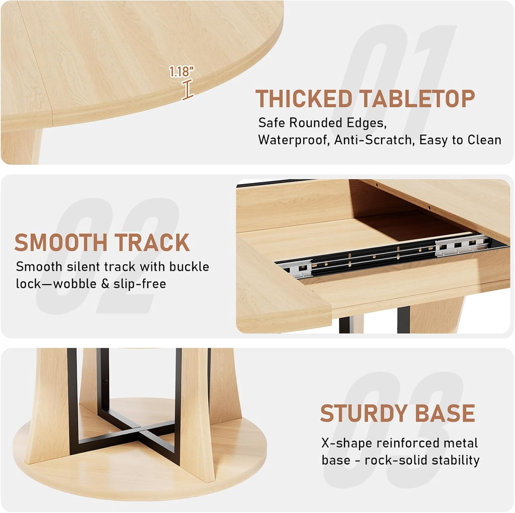 AwayHome 43.3''-59'' Extendable Round Dining Table for 4-8, Modern Kitchen Expandable Dining Table with Storage, Space Saving Circle Oval Kitchen Table with Leaf for Dining Room Living Room