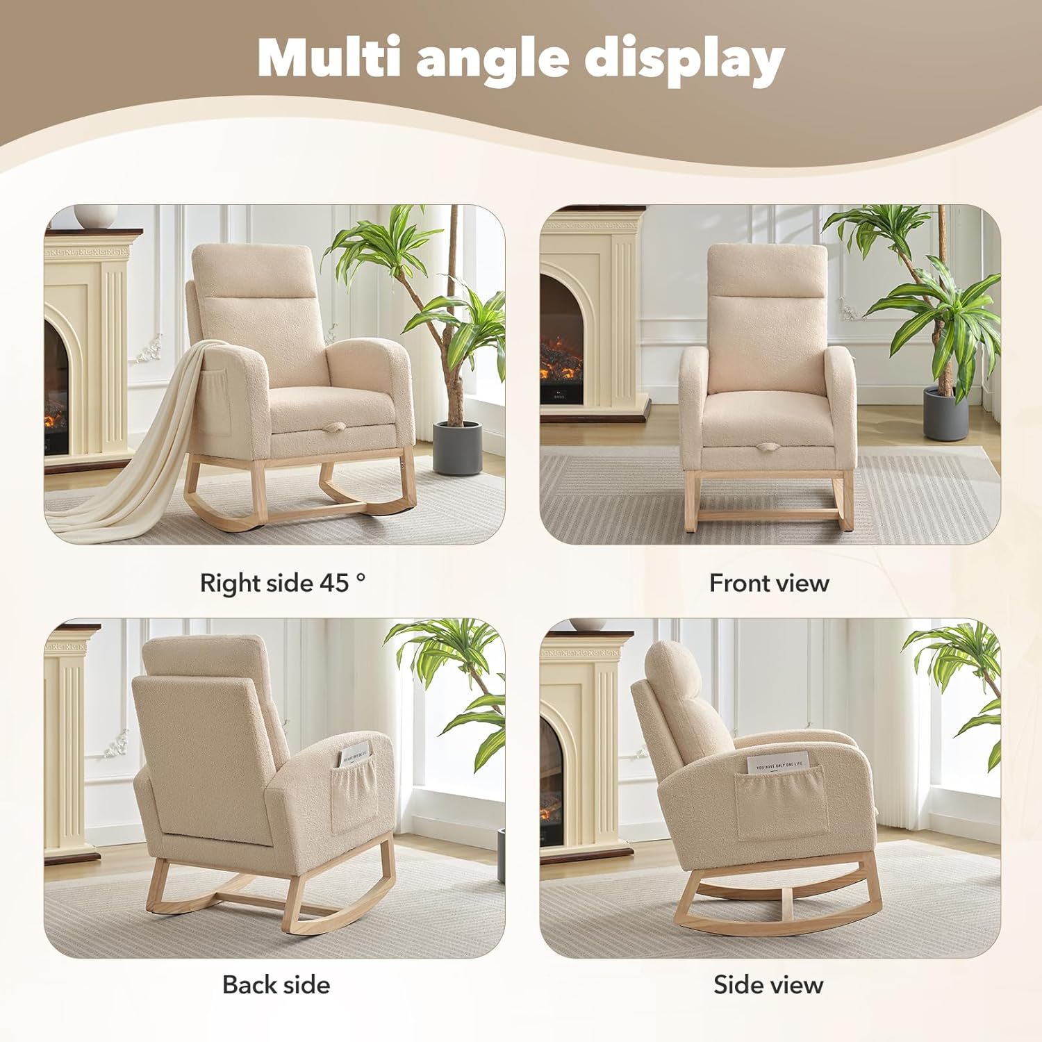 Rocking Chair Nursery, Nursing Rocking Chairs with Foot Rest for Mom Nursery,Rocker Glider Chair with High Backrest for Living Room, Bedroom, Upholstered Lounge Chair with Solid Wood Base for Relaxin