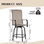 Outdoor Bar Stools Set of 2, 26.6" Seat Height Patio Bar Stools, All Weather Bar Height Swivel Patio Chairs with High Back for Bistro, Patio, Garden