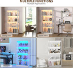 VOWNER 65'' Display Cabinet with Glass Door, 4-Tier Curio Cabinet for Collectibles Trophy, Glass Display Case with Human Body Sensor, 3 Color Lights, Bookcase Storage Cabinets for Living Room, Study