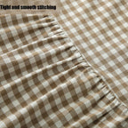 Silnuo Taupe/White Plaid Bed Skirt Washed Cotton Shabby Gingham Checkered Dust Ruffle King Size 14" Bedding(1 Bed Skirt Only)