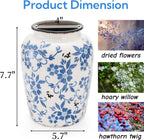 Goaste Vintage Blue and White Porcelain Vase, 7.7 Inch Chinoiserie Ceramic Flower Vase, Decorative Ice Crackle Pottery Vases, Handmade Oriental Floral Terracotta for Home Decor, Table Centerpiece
