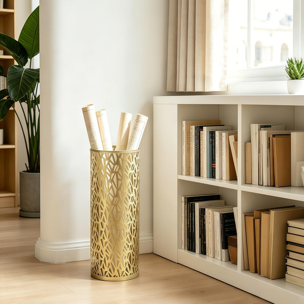 Metal Round Umbrella Stand Rack,Free Standing Umbrella Holder Bin, Canes Walking Sticks Holder for Entryway, Home, Office,Gold