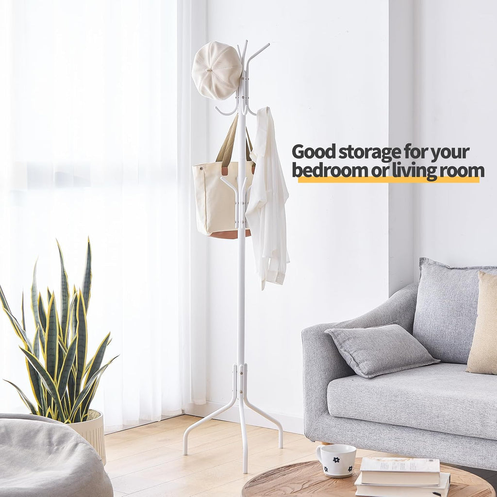 Coat Rack Freestanding for entryway,Living Room,Bedroom,Metal coat tree with12 Hooks and 3 Legs,hat stand (White)