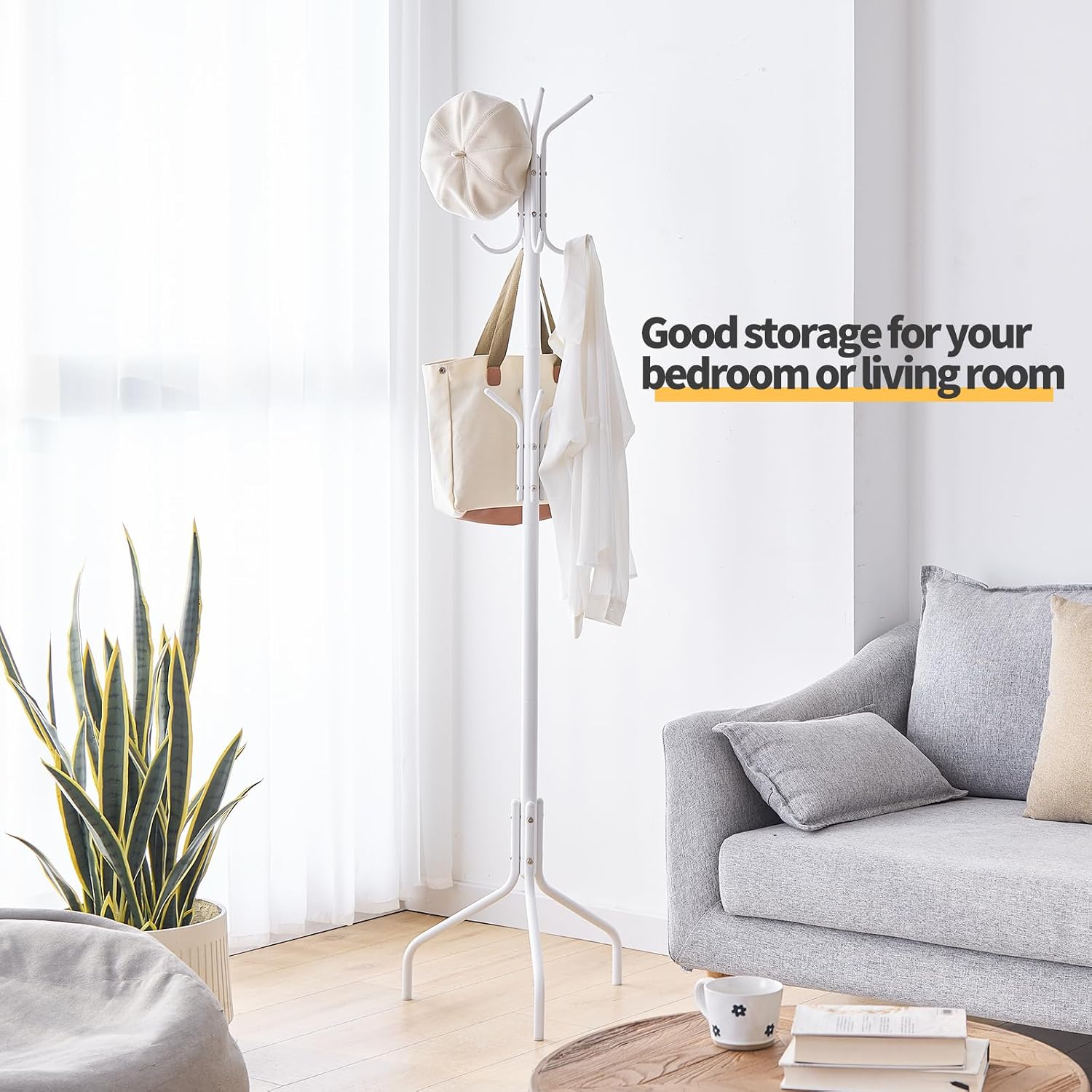 Coat Rack Freestanding for entryway,Living Room,Bedroom,Metal coat tree with12 Hooks and 3 Legs,hat stand (White)