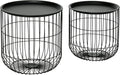 HOMCOM Nesting Coffee Tables, Round Coffee Table Set of 2 with Steel Wired Basket Body and Removable Top, Stacking End Tables Blanket Storage for Living Room, Black