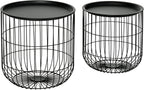HOMCOM Nesting Coffee Tables, Round Coffee Table Set of 2 with Steel Wired Basket Body and Removable Top, Stacking End Tables Blanket Storage for Living Room, Black