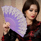CREATCABIN Blue Violet Handheld Folding Fan for Women Foldable Chinese Japanese Vintage Fan Plastic Embroidered Flower Flapper Hand for Party Wedding Church Dancing Show Decoration 23x42cm