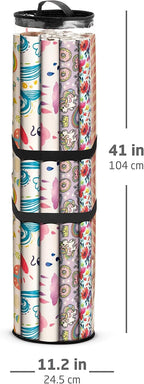 ZOBER Round Christmas Gift Wrapping Paper Organizer Storage - 40 Inch Gift Wrap Storage Containers - Wrapping Paper Holder, Clear PVC Waterproof, Fits 25 Standard Rolls - Black