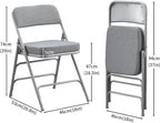 BOOSDEN Padded Folding Chair 2 Pack, Heavy Duty Fold Up Chair with Thick Cushion, Upholstered Fabric Seat, Comfy Foldable Chair, Metal Folding Dining Chair for Indoor Outdoor, Office, Home, Party,Grey