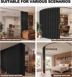 JILRON Accordion-Style Room Divider with Ceiling Track - Foldable Partition Curtain, Easy Installation(Black 100" W x 84" L-Pack of 1)