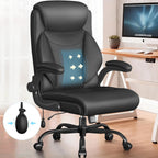 Ergonomic Office Chair, Big and Tall Office Chair, Executive Chair- Padded Leather Comfy Chair with Adjustable Lumbar Support & Flip-Up Arms, Rocking Swivel Chair for Home Office,Black