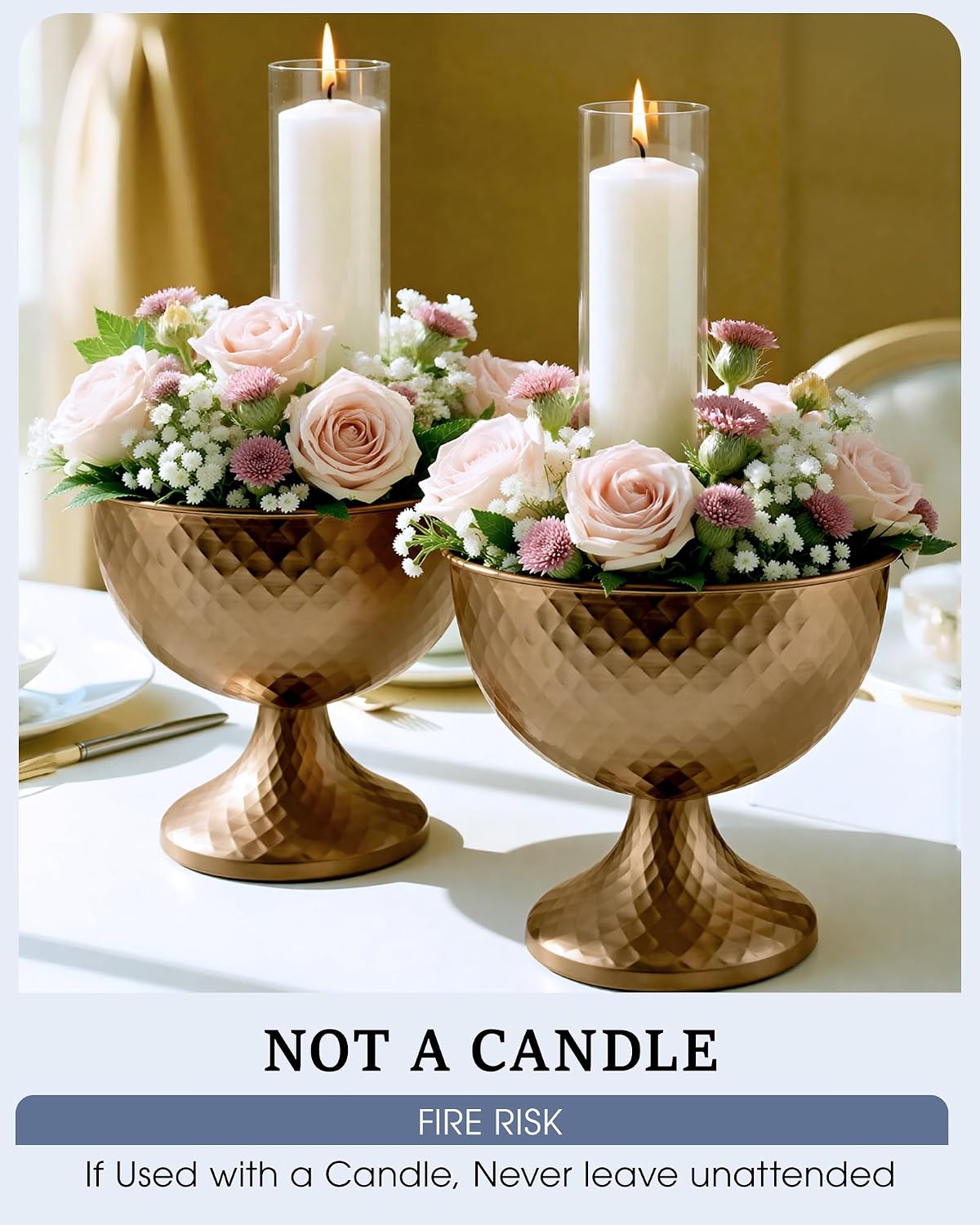 8.25'' Wide 7.3''High Decorative Bowl Vase Set of 10,Distressed Gold Metal Compote Bowl for Tables，Urn Vases for Vintage Wedding Centerpieces,Elegant Compote Vases,Pedistal Vase for Any Event