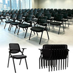 4 Pack Folding Office Chair with Arms, Foldable Conference Room Chairs, Flip-Top Nesting Guest Reception Chair, Breathable Mesh Back Space-Saving Classroom Training Seating, Heavy Duty Fixed Base (8)