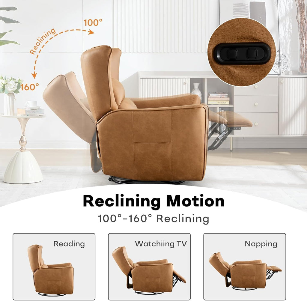 HAOMARKETS Electric Swivel Rocker Recliner Chair Set of 2, Power Faux Leather Glider Rocking Recliners for Adults, 270° Swivel Nursery Reclining Sofa with Overstuffed Backrest，Brown