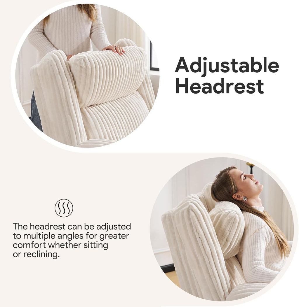 Power Recliner Chair with Massage and Heat, Oversized Swivel Rocker Recliner for Adults with Adjustable Headrest, Nursery Glider with Arm Storage and Cup Holder, Beige
