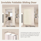 H 80 85 90 95 in Foldable Sliding Door Without Drilling, Trackless Collapsible Door for Bathroom/Kitchen, Honeycomb Accordion Door, Insulated from Cold or Hot Air(White,60x95in)