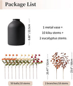 BLOSMON Flower Centerpiece Table Decorations: Metal Vase with 12 Stems of Fake Mums Kiku Flowers Eucalyptuses for Home Dining Room - Burnt Orange Artificial Pom Poms Floral Arrangement in Vase
