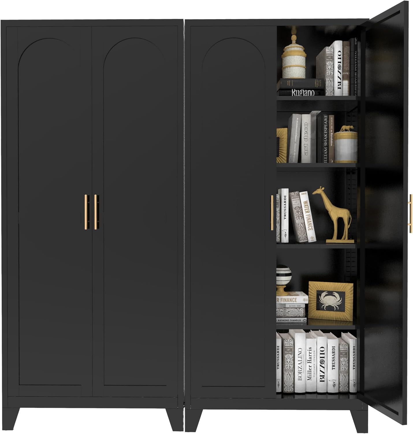 RYH Metal Pantry Cabinet with Doors & 3/4 Shelves, Kitchen Storage Cabinet, Large White Utility Cupboard for Kitchen, Dining Room, Office, Living Room (Black, 70.87" H×31.5" W×15.7" D)
