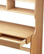 Kids Desk Kids Table and Chair Set with Drawers and Bookshelf Rubber Wood Kid's Media Desk Student Learning Computer Workstation and Writing Desk(Natural)