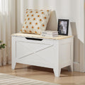 VECELO 30" Storage Chest with Lift Top Storage, Farmhouse Style Ottoman with Handwoven Wicker Cushion, Safety Hinges, Ideal for Entryway, Bedroom, Living Room, Ivory White