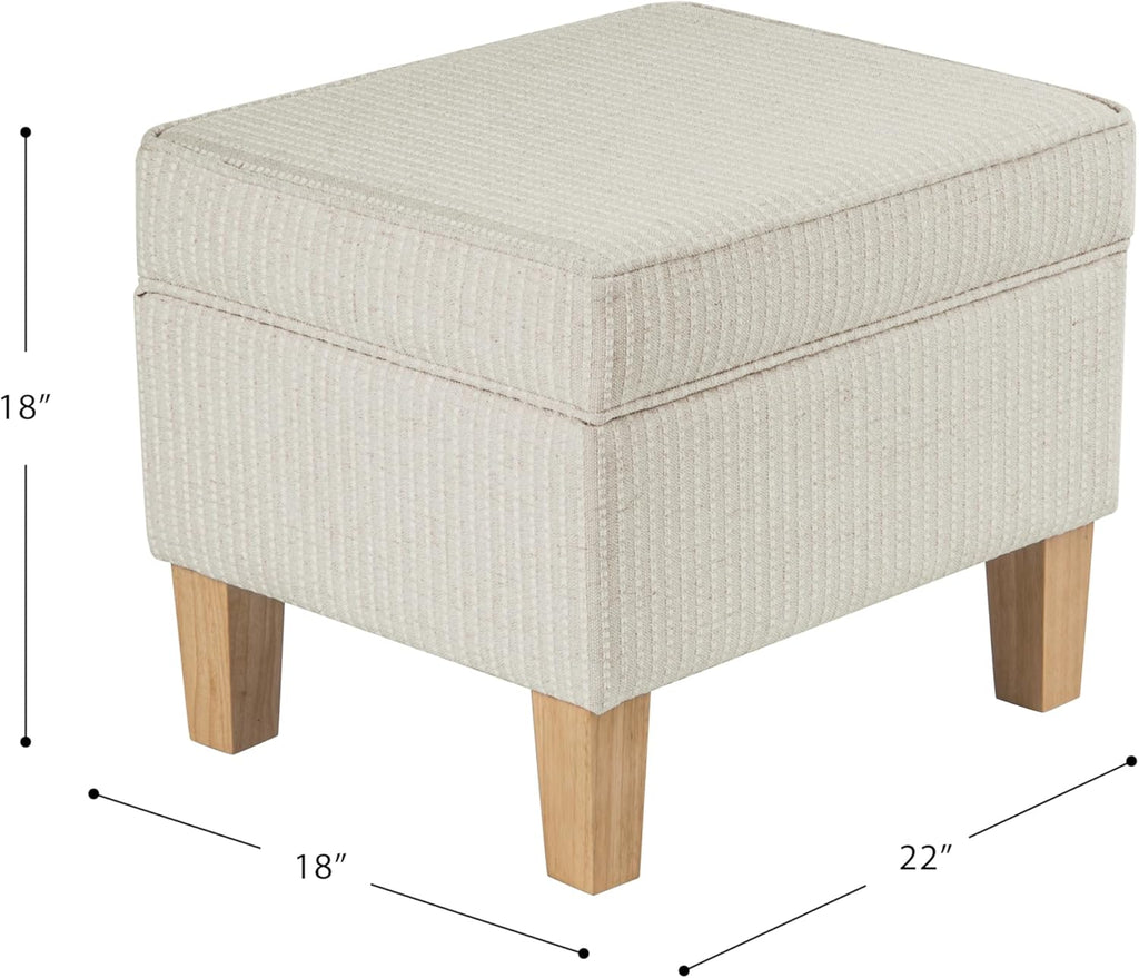 HomePop Home Decor | Upholstered Modern Rectangular Storage Ottoman | Hinged Lid Ottoman with Storage for Living Room & Bedroom, White Woven Stripe