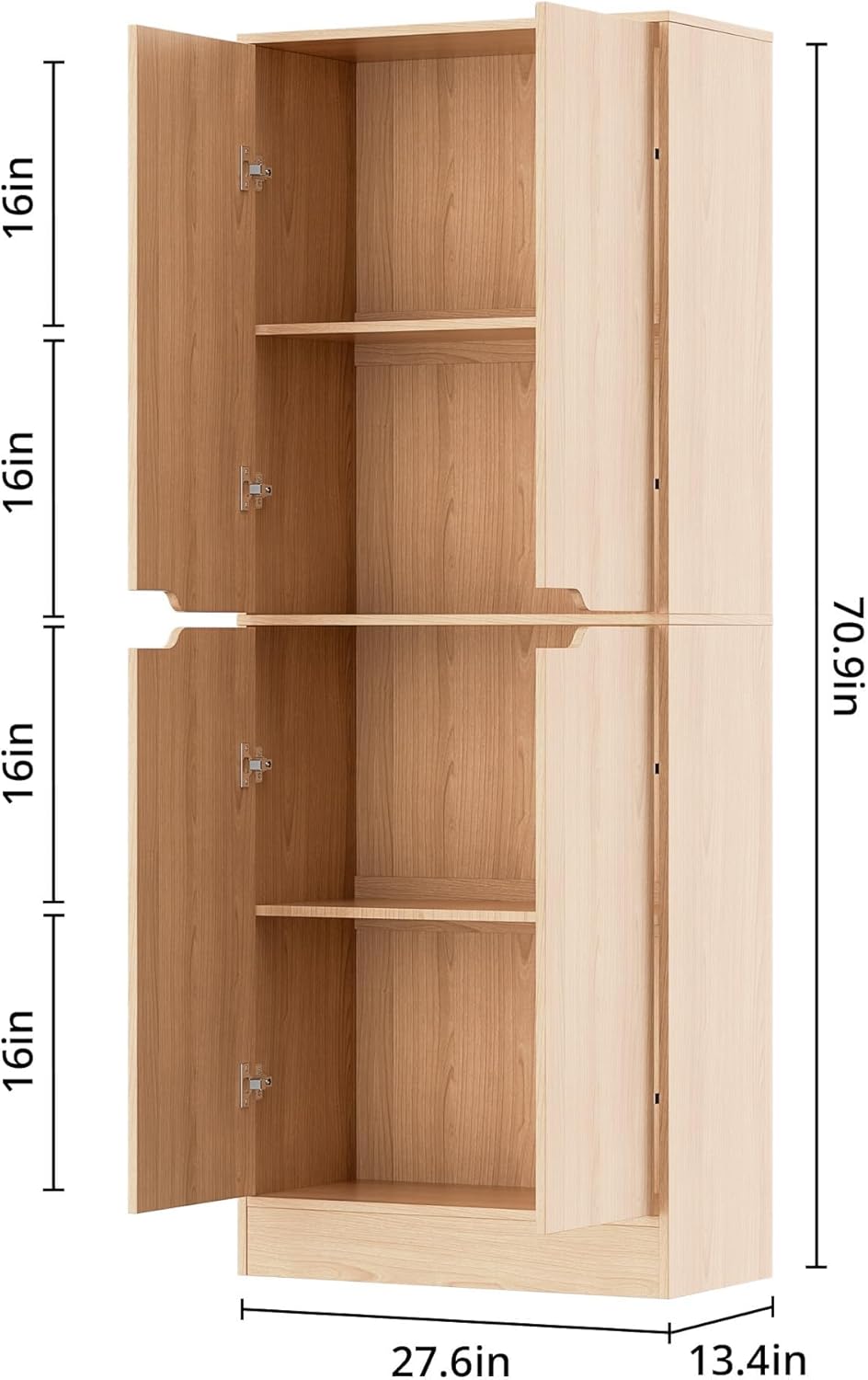 Housoul 71" Tall Freestanding Pantry Cabinet, 4 Doors Larder Cupboard with Adjustable Shelves, Kitchen Hutch for Kitchen & Dining Room, Oak