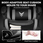 EXRACING Gaming Chair with Footrest, Ergonomic Computer Chair 350lbs High Back for Adults, Height Adjustable Video Game Chair with Headrest and Lumbar Support, 360° Swivel, PU Leather, Grey