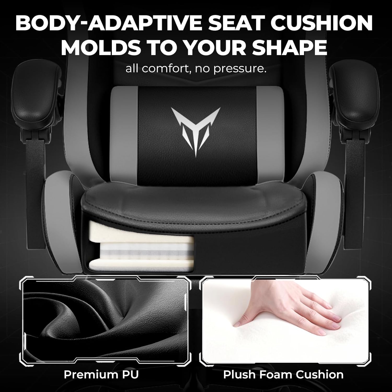 EXRACING Gaming Chair with Footrest, Ergonomic Computer Chair 350lbs High Back for Adults, Height Adjustable Video Game Chair with Headrest and Lumbar Support, 360° Swivel, PU Leather, Grey