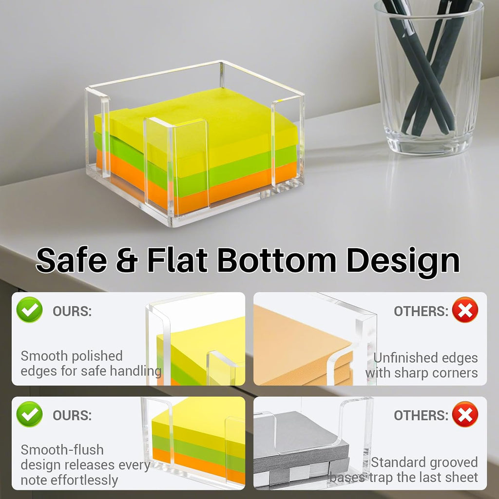 Acrylic Sticky Note Holder, 3x3 Inch Clear Dual Openings Square Notepad Organizer with Anti-Slip Base, Sticky Note Dispenser Memo Holder Case for Desk Office School Supplies(No Pads)