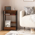 Narrow Side Table with Storage Shelf, 3-Tier Slim End Table with Magazine Holder, Modern Thin Side Tables for Couch or Small Spaces, Skinny Nightstand for Living Room or Bedroom Walnut
