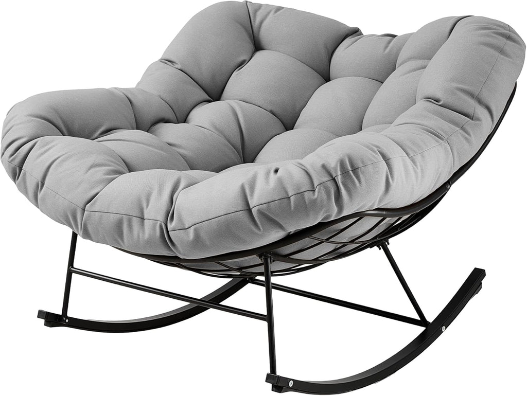 JEAREY Outdoor Papasan Rocking Chair, Oversized Patio Rocker, Comfy Egg Chair for Bedroom, Living Room, Garden, Porch, Lawn, Grey