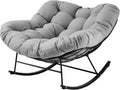 JEAREY Outdoor Papasan Rocking Chair, Oversized Patio Rocker, Comfy Egg Chair for Bedroom, Living Room, Garden, Porch, Lawn, Grey