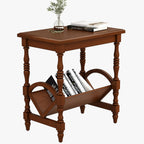 Classic Wooden Side Table with Magazine Rack, End Table with Rubberwood Legs and Birch Veneer Finish, Bedside Table with Storage Shelf for Living Room, Bedroom