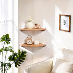 Gieanoo Floating Corner Shelves for Wall Set 2 7inch Solid Oak Rounded Corner Shelves Wall Mounted with Cable Hole Wood Corner Hanging Shelves for Living Room Bedroom Bathroom Kitchen