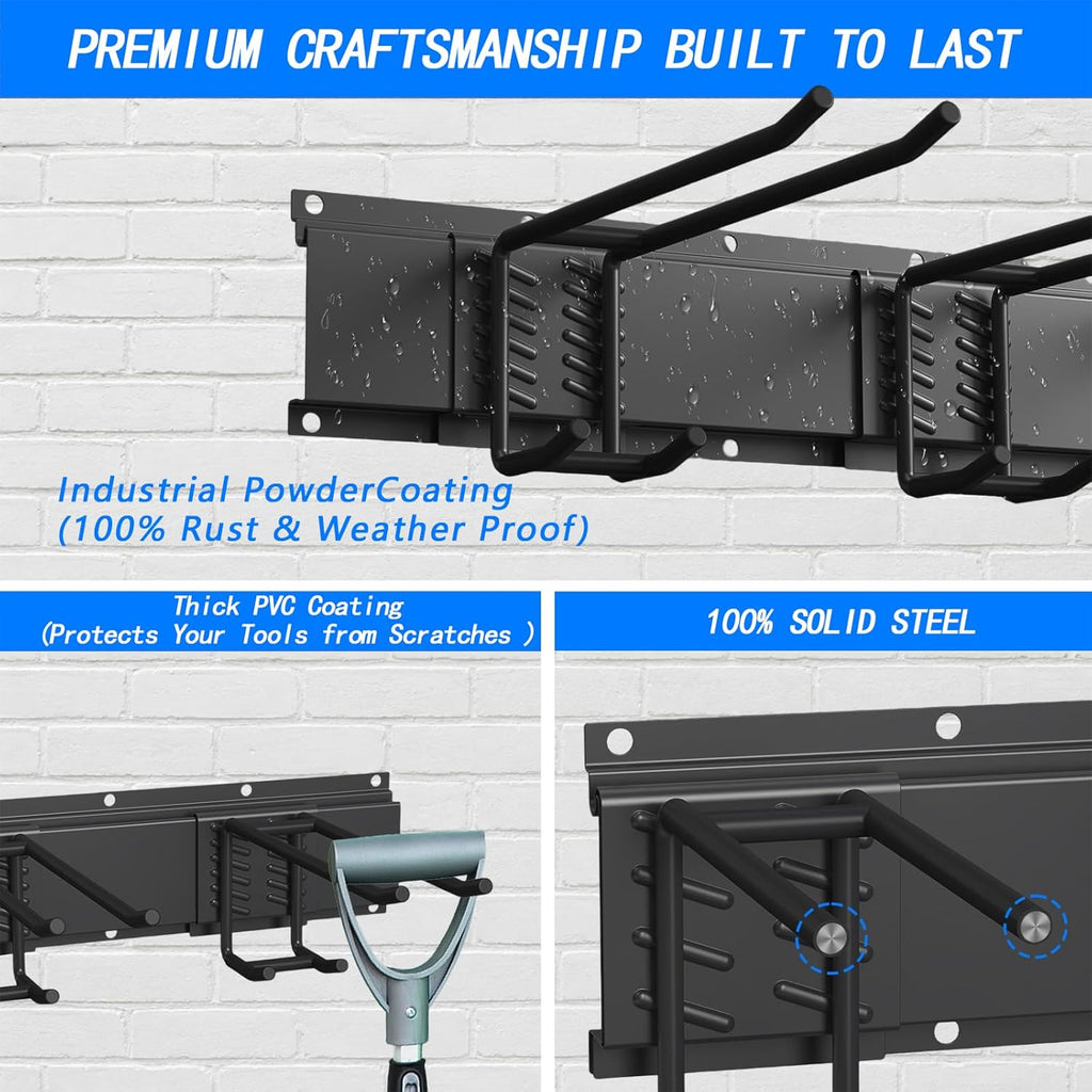 CBWLWJ 64 Inch Garage Tool Organizer Wall Mount, Heavy Duty Steel Storage Rack with 10 Adjustable Hooks, 680 lbs Capacity for Garage, Shed, Basement, Workshop,（Black）