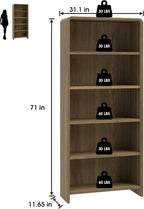 Bevfint 71" Bookcase Tall 5 Shelves Wood Bookshelf with Curved Soft Edges, Heavy Duty Modern Storage Cabinet for Professional Home Office and Living Room, Walnut Grain Finish
