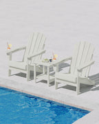 Garvee Folding Adirondack Chair Set of 2 with Side Table, HDPE Outdoor Patio Chair with Cup Holder, All Weather Resistent Wooden Textured for patios, Decks, Gardens, fire Pit, White