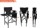 OmySalon 31" Tall Directors Chair Black Folding with Side Table Storage Bag,Aluminum Frame 300 lbs Capacity, 33.8" L x 19.2" W x 45.6" H,Portable Makeup Artist Bar Height