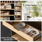 78.2" Tall Farmhouse Kitchen Pantry Cabinet with 8 Door Shelves & 4 Adjustable Shelves, Modern Storage Cabinet with Hidden Drawer & Wine Rack, Versatile Storage Cupboard for Kitchen (Black)