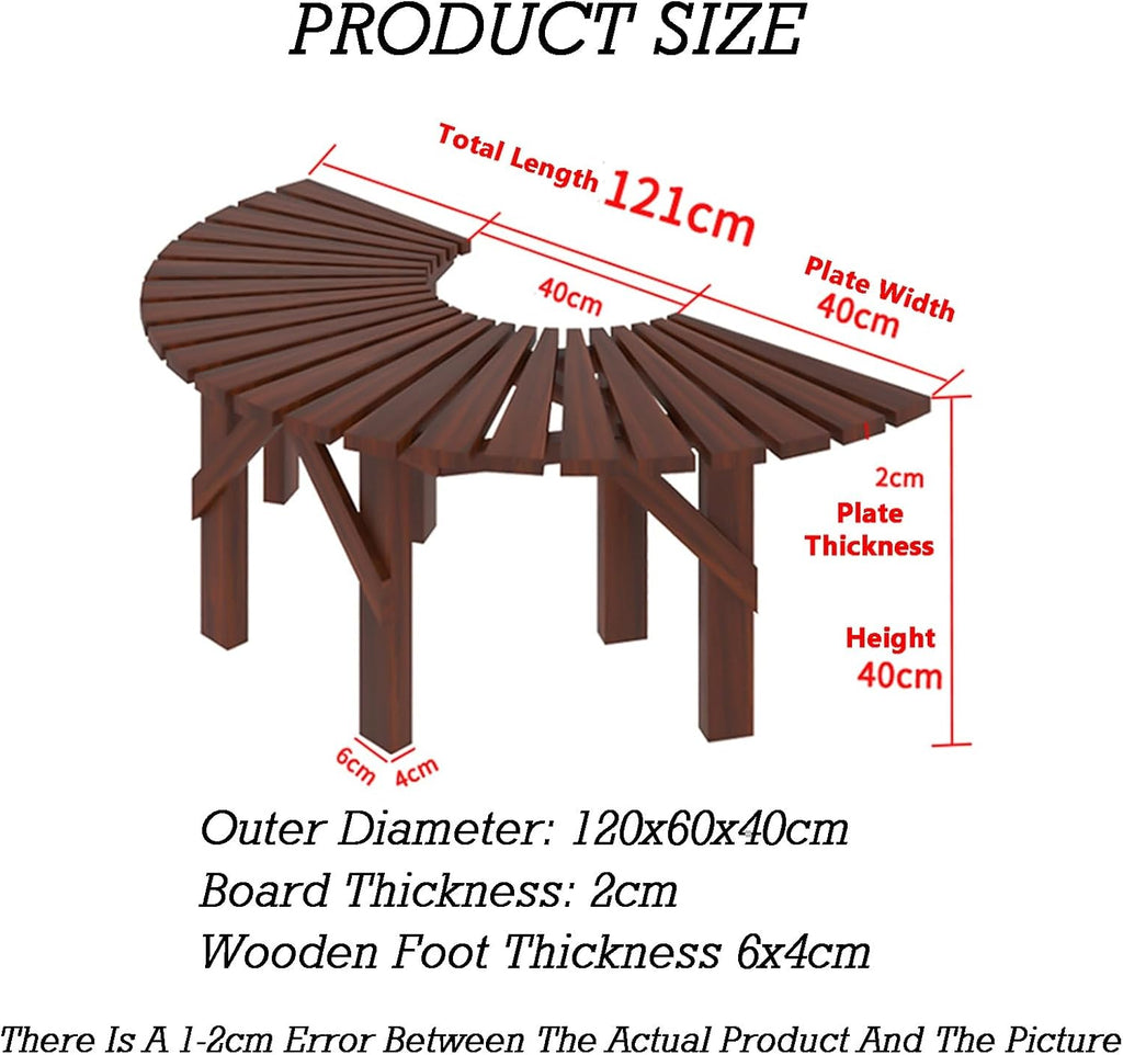 Wooden Curved Round Park Bench,Solid Wood Slatted Seat Fan-Shaped Garden Tree Bench,for Yard/Porch/Lawn/Patio(1-Pack)