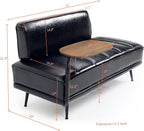 55" Modern Upholstered Bedroom Bench with Side Table - 360° Rotating Tray, PU Leather Cushion, Metal Legs for Living Room & Entryway (Black)