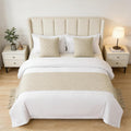 Geometry Bed Runners for King & Queen SizeBed Solid Beige Bed Scarf with Tassel Boho Knit BedRunner Scarves Decorative for Bedroom Home Hotel (102 x 24 Inches, 1 Piece)