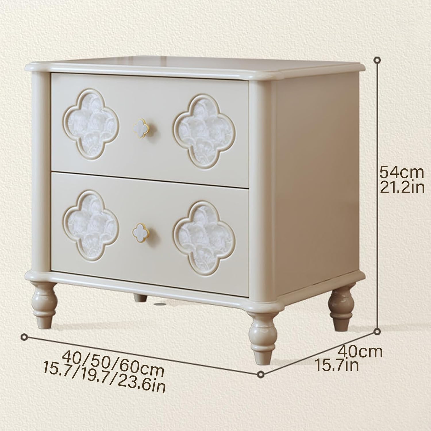 Nightstand with Patterned Drawers End Table with Metal Handle,Storage Cabinet with Solid Wood Legs Modern End Tables,for Living Room Bedroom Office(Black,15.7in/40cm)